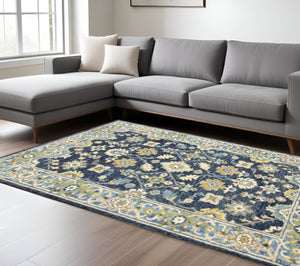 HomeRoots 8' Hand-Tufted Blue and Gold Wool Runner Rug – Elegant, Durable Accent for Hallways and Entryways Navy/ Blue 10' x 13' 383607