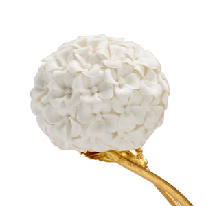 Chelsea House Small Porcelain Hydrangea On Crystal Stand — Matte White Blossoms, Antique Gold Leaves, 16" Elegant Accent 383614