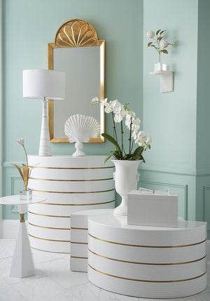 Chelsea House Small Porcelain Hydrangea On Crystal Stand — Matte White Blossoms, Antique Gold Leaves, 16" Elegant Accent 383614