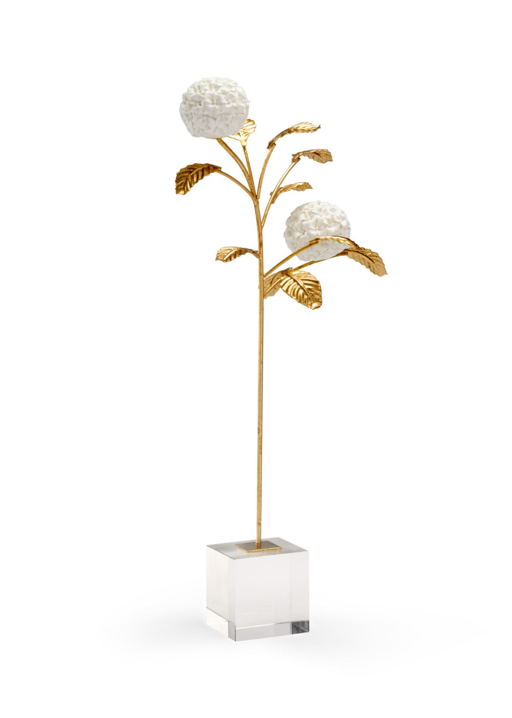 Chelsea House Large Porcelain Hydrangea On Crystal Stand — 24" Handcrafted Matte White Blooms With Gold-Leaf Leaves 383615