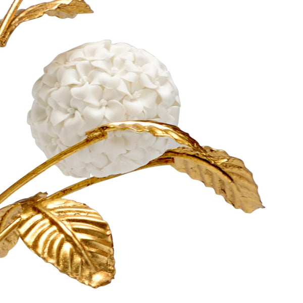 Chelsea House Large Porcelain Hydrangea On Crystal Stand — 24" Handcrafted Matte White Blooms With Gold-Leaf Leaves 383615