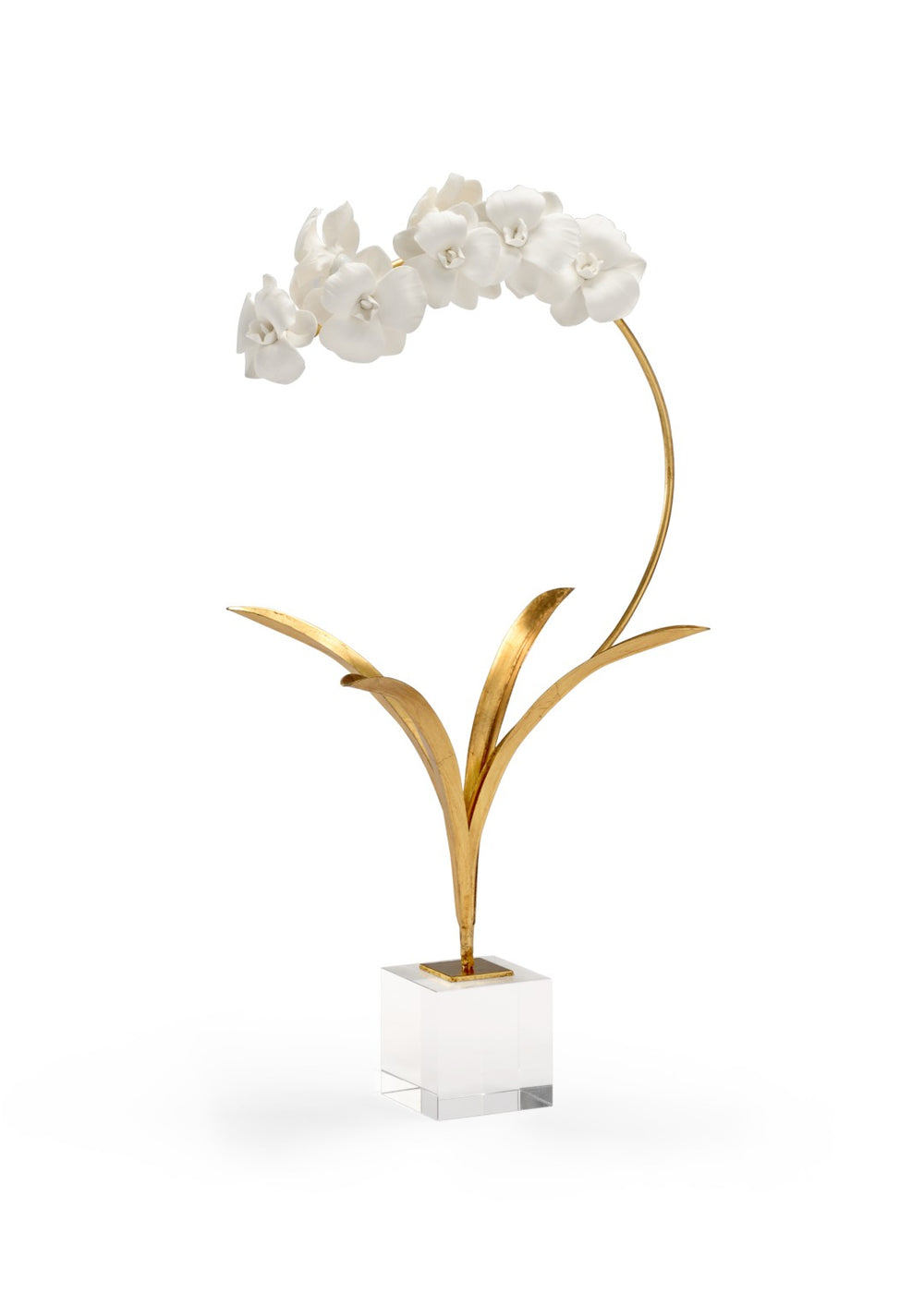Chelsea House Small Orchid On Stand — Handcrafted Matte White Porcelain Blooms, Antique Gold Leaf Stem, Crystal Base Elegance 383616