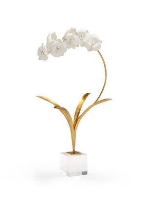 Chelsea House Small Orchid On Stand — Handcrafted Matte White Porcelain Blooms, Antique Gold Leaf Stem, Crystal Base Elegance 383616