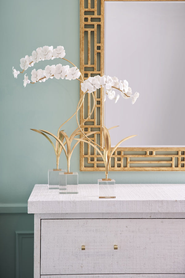 Chelsea House Small Orchid On Stand — Handcrafted Matte White Porcelain Blooms, Antique Gold Leaf Stem, Crystal Base Elegance 383616