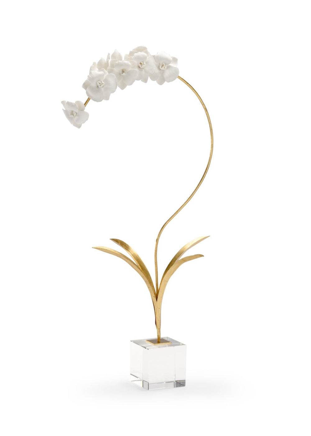 Chelsea House Large Orchid On Stand — Handcrafted Matte Porcelain Blossoms, Antique Gold Stem & Crystal Base, 28" H 383617