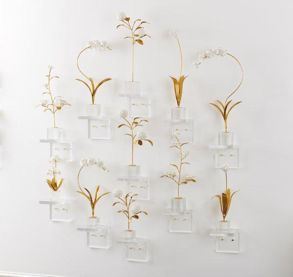 Chelsea House Large Orchid On Stand — Handcrafted Matte Porcelain Blossoms, Antique Gold Stem & Crystal Base, 28" H 383617
