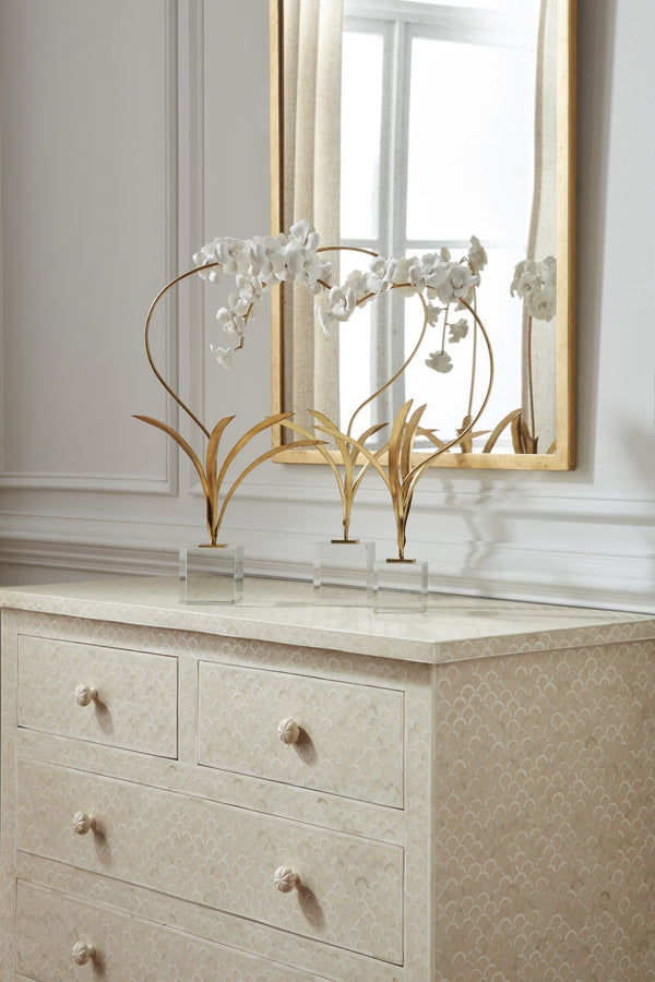 Chelsea House Large Orchid On Stand — Handcrafted Matte Porcelain Blossoms, Antique Gold Stem & Crystal Base, 28" H 383617