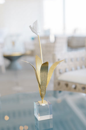 Chelsea House Small Porcelain Tulip On Crystal Stand — Handcrafted Matte White Bloom, Antique Gold Stem, Compact 20" Accent Sculpture 383618