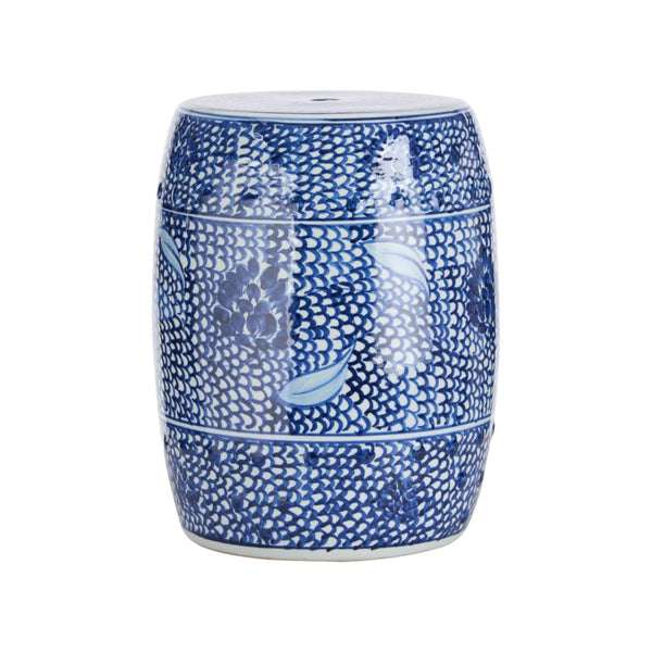 Chelsea House Zue Ceramic Garden Seat 16"H X13"W Compact Glossy White With Hand-Painted Blue Motif, Versatile Accent 383620