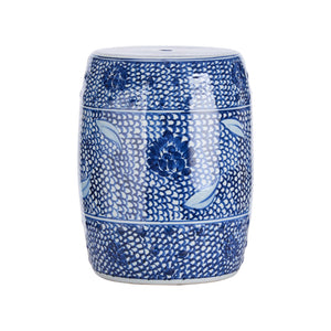 Chelsea House Zue Ceramic Garden Seat 16"H X13"W Compact Glossy White With Hand-Painted Blue Motif, Versatile Accent 383620