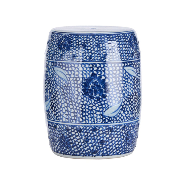 Chelsea House Zue Ceramic Garden Seat 16"H X13"W Compact Glossy White With Hand-Painted Blue Motif, Versatile Accent 383620