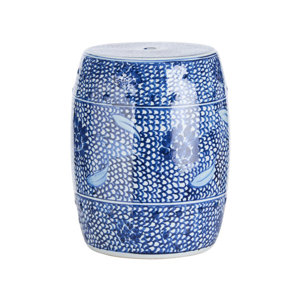 Chelsea House Zue Ceramic Garden Seat 16"H X13"W Compact Glossy White With Hand-Painted Blue Motif, Versatile Accent 383620