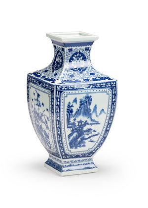 Chelsea House Ming White-Glazed Ceramic Vase Panel With Hand-Painted Blue Motif, 17.5" Tall Elegance Accent 383621