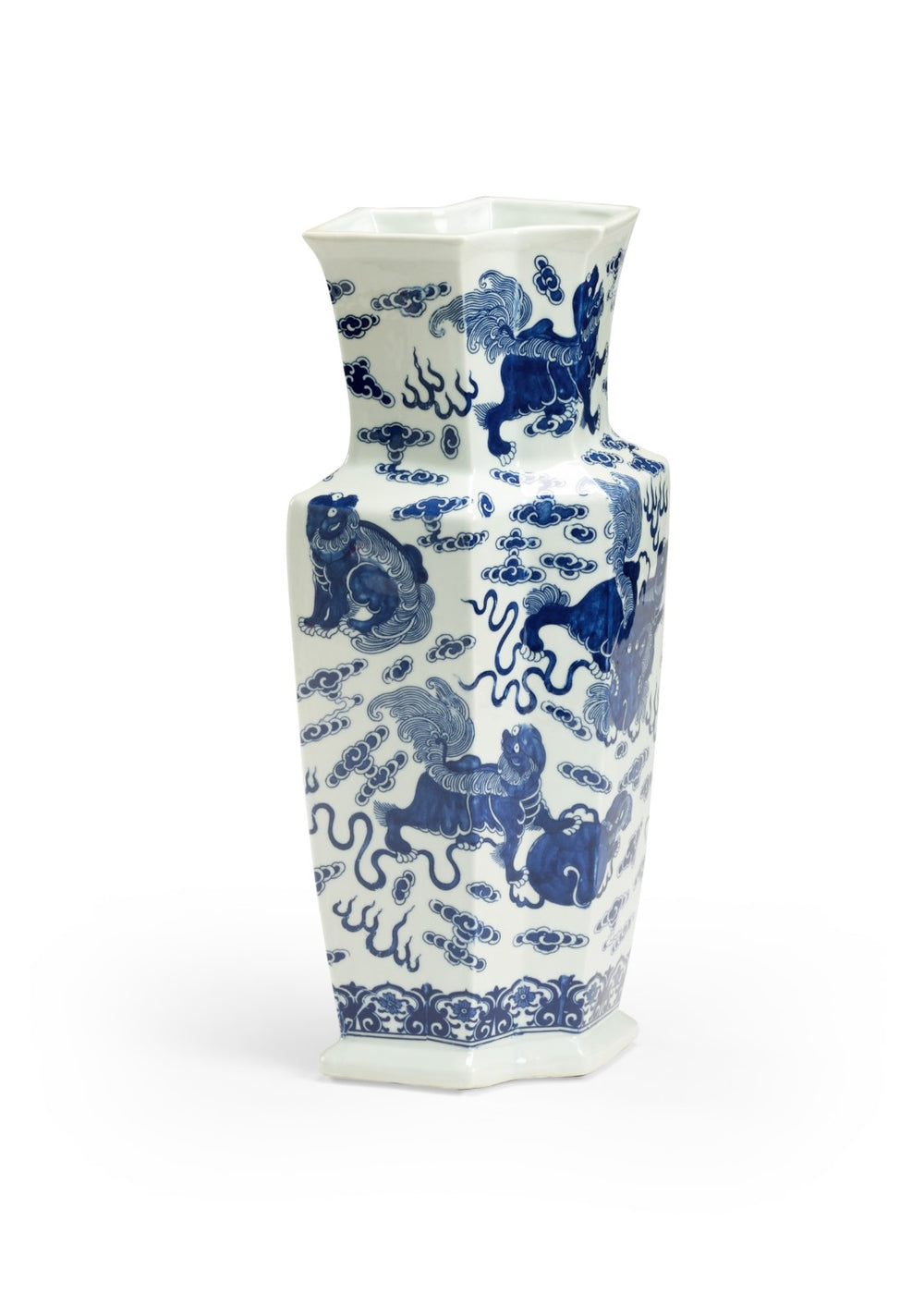 Chelsea House Ming Octagonal Vase With Hand-Painted Blue Foo Dogs, 17" H White Glazed Ceramic Accent For Mantel Decor 383626
