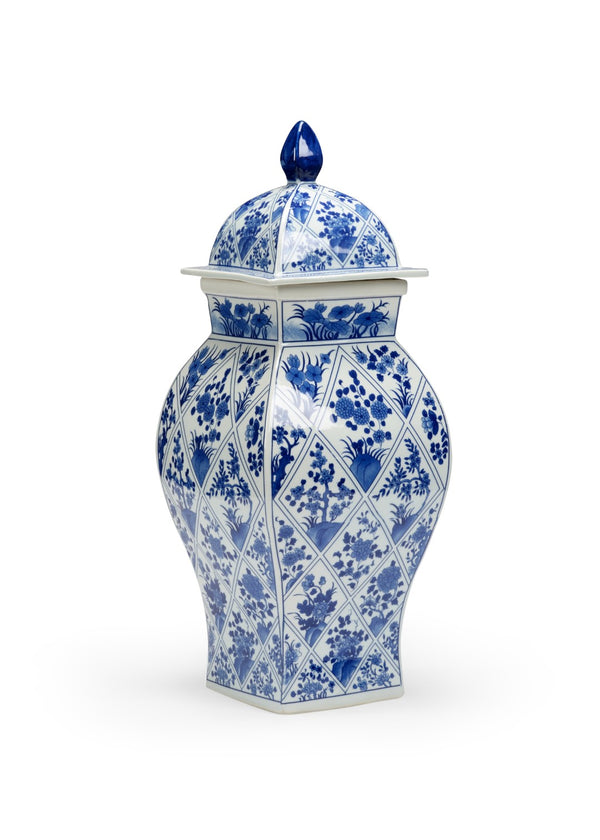 Chelsea House Blue Hand-Painted Covered Vase With Glossy White Glaze — 24" Sculptural Accent For Mantels, Tables 383628