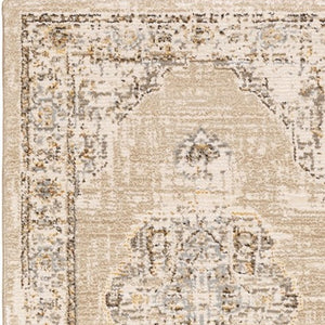 HomeRoots 8' Beige and Ivory Medallion Runner Rug - Distressed Floral Design for Elegant Hallways & Entryways 2'3" x 8' 383637