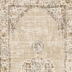 HomeRoots 8' Beige and Ivory Medallion Runner Rug - Distressed Floral Design for Elegant Hallways & Entryways 2'6" x 12' 383638