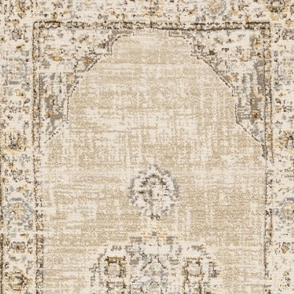 HomeRoots 8' Beige and Ivory Medallion Runner Rug - Distressed Floral Design for Elegant Hallways & Entryways 2'6" x 12' 383638