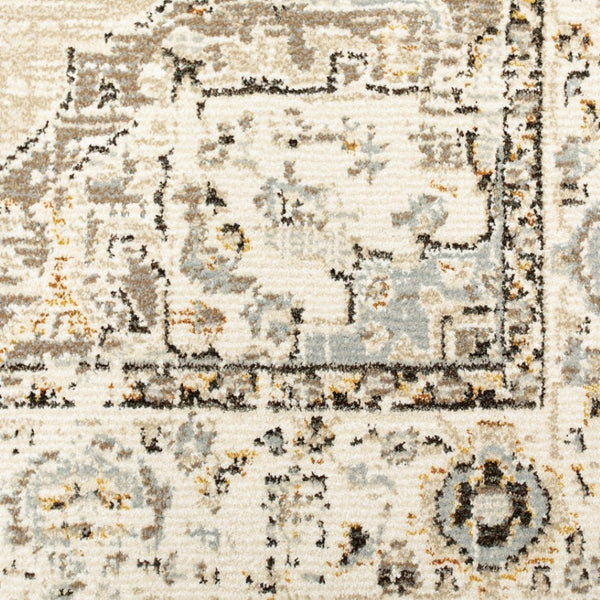 HomeRoots 8' Beige and Ivory Medallion Runner Rug - Distressed Floral Design for Elegant Hallways & Entryways 7'10" x 10'10" 383642
