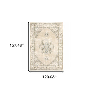 HomeRoots 8' Beige and Ivory Medallion Runner Rug - Distressed Floral Design for Elegant Hallways & Entryways 10' x 13'2" 383644