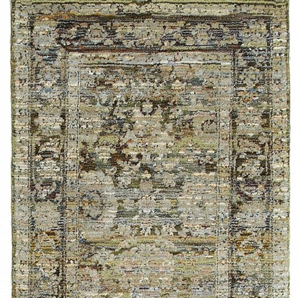 HomeRoots 2' Vintage-Inspired Floral Runner Rug - Timeless Green and Brown Design for Hallways and Entryways 2'3" x 8' 383646