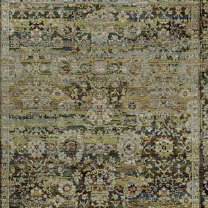 HomeRoots 2' Vintage-Inspired Floral Runner Rug - Timeless Green and Brown Design for Hallways and Entryways 3'3" x 5'2" 383648