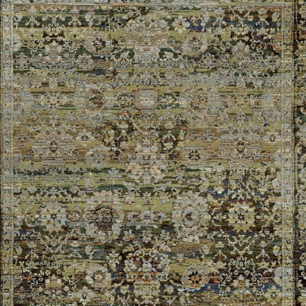 HomeRoots 2' Vintage-Inspired Floral Runner Rug - Timeless Green and Brown Design for Hallways and Entryways 3'3" x 5'2" 383648