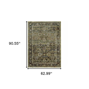 HomeRoots 2' Vintage-Inspired Floral Runner Rug - Timeless Green and Brown Design for Hallways and Entryways 5'3" x 7'3" 383649