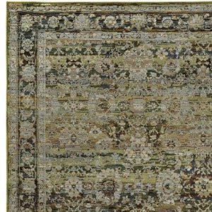 HomeRoots 2' Vintage-Inspired Floral Runner Rug - Timeless Green and Brown Design for Hallways and Entryways 5'3" x 7'3" 383649