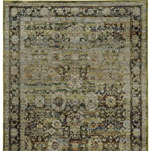 HomeRoots 2' Vintage-Inspired Floral Runner Rug - Timeless Green and Brown Design for Hallways and Entryways 5'3" x 7'3" 383649