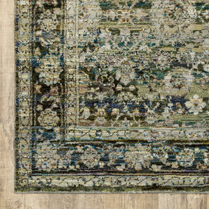 HomeRoots 2' Vintage-Inspired Floral Runner Rug - Timeless Green and Brown Design for Hallways and Entryways 6'7" x 9'6" 383650