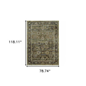 HomeRoots 2' Vintage-Inspired Floral Runner Rug - Timeless Green and Brown Design for Hallways and Entryways 6'7" x 9'6" 383650