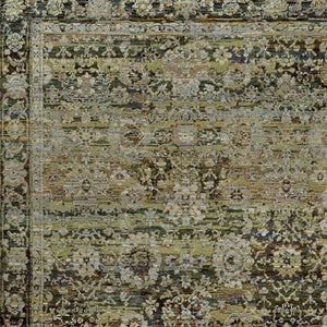 HomeRoots 2' Vintage-Inspired Floral Runner Rug - Timeless Green and Brown Design for Hallways and Entryways 6'7" x 9'6" 383650