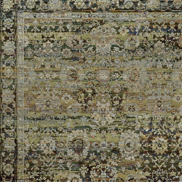 HomeRoots 2' Vintage-Inspired Floral Runner Rug - Timeless Green and Brown Design for Hallways and Entryways 6'7" x 9'6" 383650