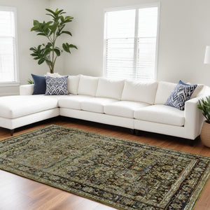 HomeRoots 2' Vintage-Inspired Floral Runner Rug - Timeless Green and Brown Design for Hallways and Entryways 7'10" x 10'10" 383651
