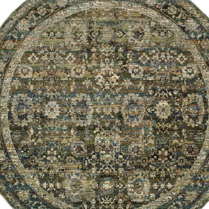 HomeRoots 2' Vintage-Inspired Floral Runner Rug - Timeless Green and Brown Design for Hallways and Entryways 7'10" Round 383652