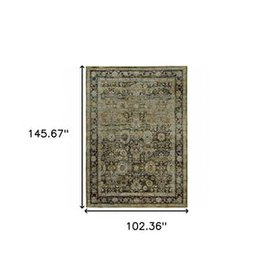 HomeRoots 2' Vintage-Inspired Floral Runner Rug - Timeless Green and Brown Design for Hallways and Entryways 8'6" x 11'7" 383653