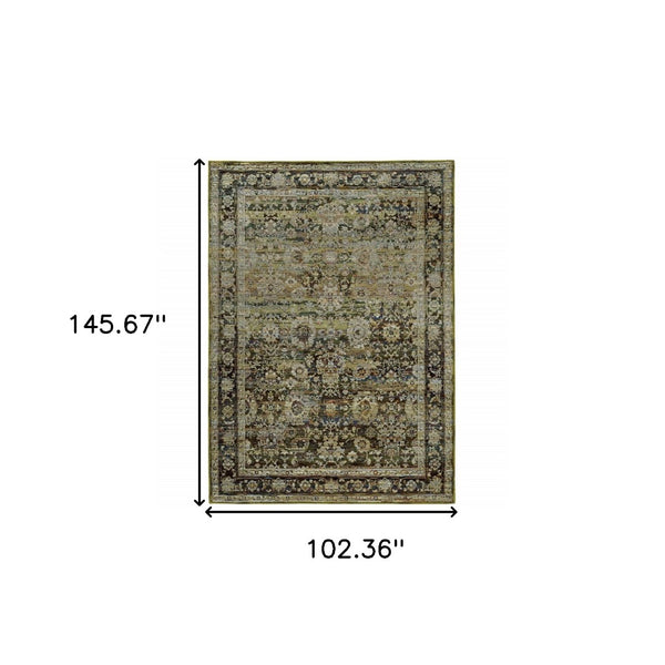 HomeRoots 2' Vintage-Inspired Floral Runner Rug - Timeless Green and Brown Design for Hallways and Entryways 8'6" x 11'7" 383653