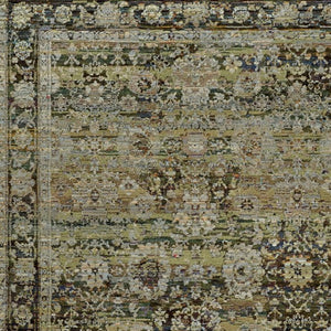 HomeRoots 2' Vintage-Inspired Floral Runner Rug - Timeless Green and Brown Design for Hallways and Entryways 8'6" x 11'7" 383653