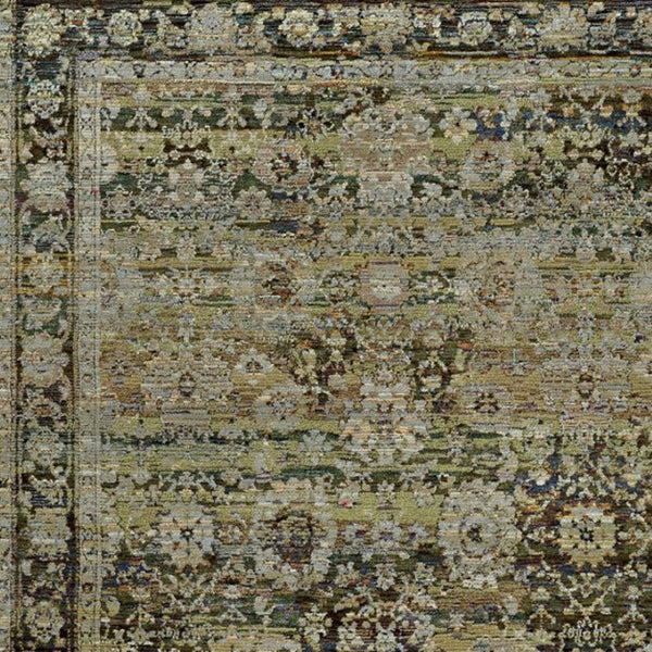 HomeRoots 2' Vintage-Inspired Floral Runner Rug - Timeless Green and Brown Design for Hallways and Entryways 8'6" x 11'7" 383653