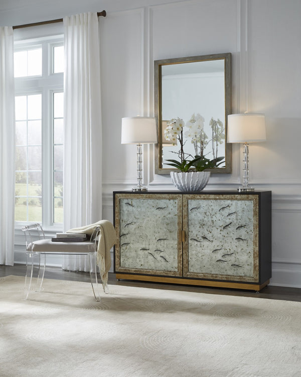 Chelsea House Kensington Mirror With Shark Gray Shagreen Wood Frame And Polished Brass Trim — 46" X 32" Accent Piece 383654