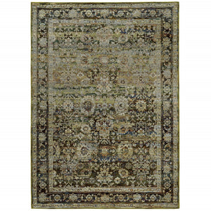 HomeRoots 2' Vintage-Inspired Floral Runner Rug - Timeless Green and Brown Design for Hallways and Entryways 10' x 13'2" 383654