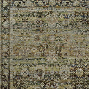 HomeRoots 2' Vintage-Inspired Floral Runner Rug - Timeless Green and Brown Design for Hallways and Entryways 10' x 13'2" 383654