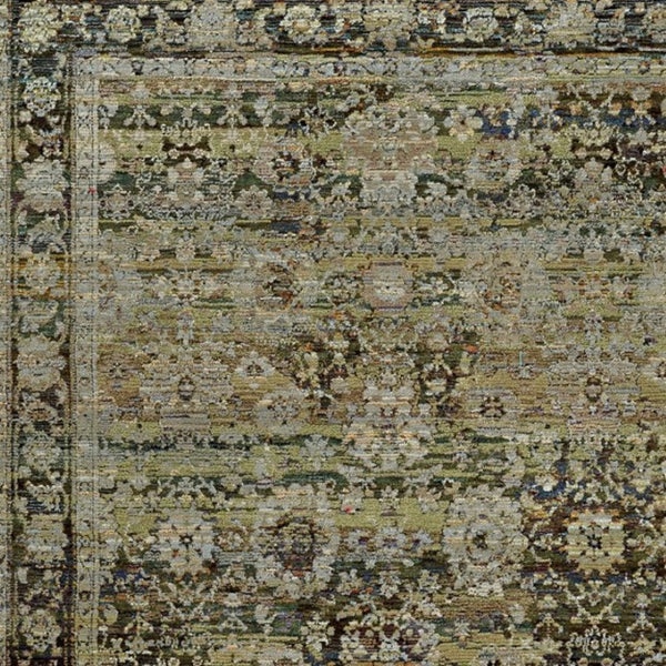 HomeRoots 2' Vintage-Inspired Floral Runner Rug - Timeless Green and Brown Design for Hallways and Entryways 10' x 13'2" 383654
