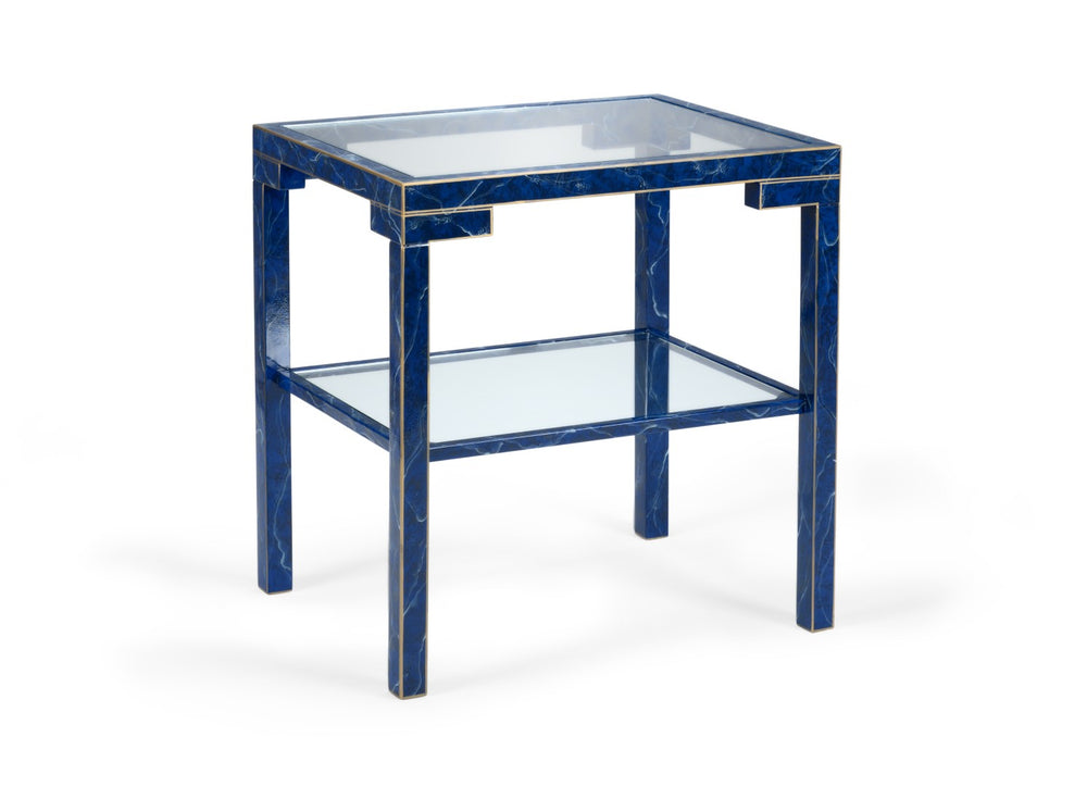Chelsea House Decker Lapis Side Table With Gold Trim & Clear Glass Top — High-Gloss Lacquer Accent Table, 27"H 383655
