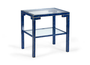 Chelsea House Decker Lapis Side Table With Gold Trim & Clear Glass Top — High-Gloss Lacquer Accent Table, 27"H 383655
