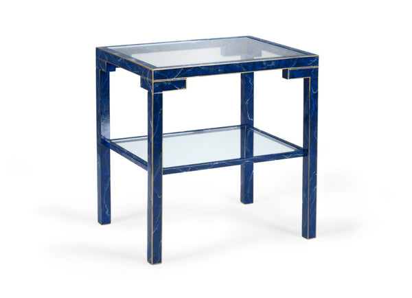 Chelsea House Decker Lapis Side Table With Gold Trim & Clear Glass Top — High-Gloss Lacquer Accent Table, 27"H 383655