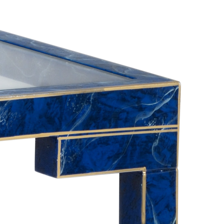 Chelsea House Decker Lapis Side Table With Gold Trim & Clear Glass Top — High-Gloss Lacquer Accent Table, 27"H 383655