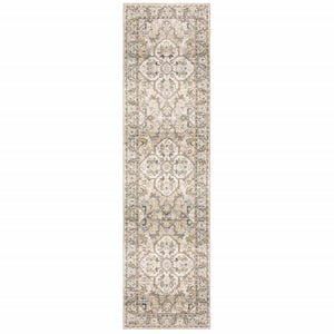 HomeRoots 2' Elegant Beige and Ivory Medallion Runner Rug - Timeless Style for Hallways and Entryways 2'3" x 8' 383656