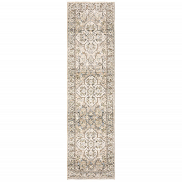 HomeRoots 2' Elegant Beige and Ivory Medallion Runner Rug - Timeless Style for Hallways and Entryways 2'3" x 8' 383656
